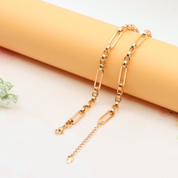 Chunky Link Rose Gold Necklace with Triple Layered Modern Design, XPNL0262 - Picture 10 of 12